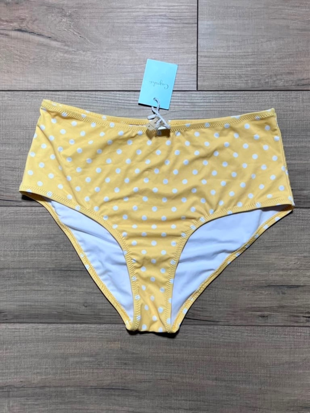 Cupshe Womens High Rise Polka Dot Print Bikini Bottom Size Large Yellow White